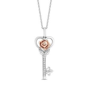 Enchanted Disney Belle 1/10 ct. tw. Diamond Rose/key pendant in sterling silver